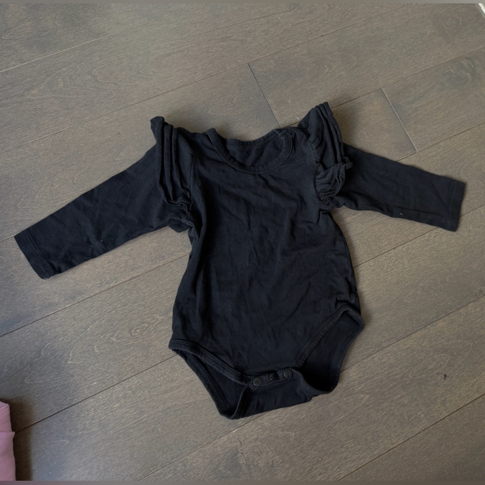 Black Layered Ruffle Long Sleeve Baby Onesie
